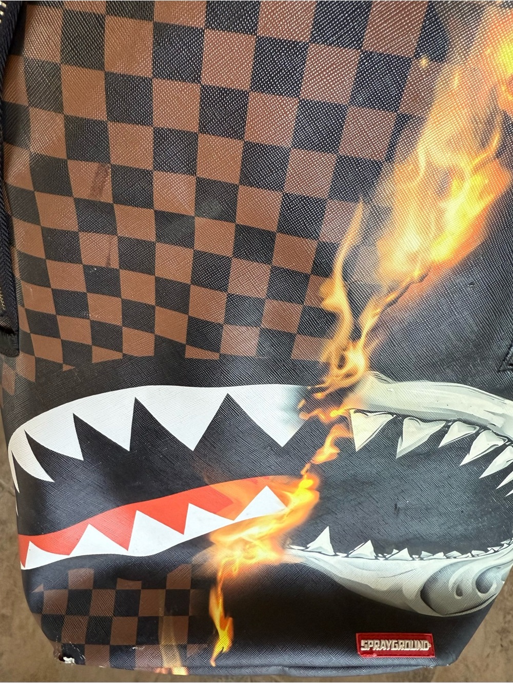 Sprayground Shark Backpack Brown Checkered Limited Edition Rare – Broken Zipper